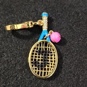 Gold Tennis Racket Keychain with Pink and Blue Accents
